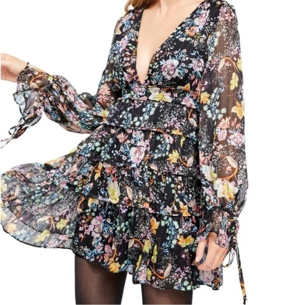 FREE PEOPLE Closer To The Heart Mini Black Floral Boho Dress XS - Picture 14 of 16